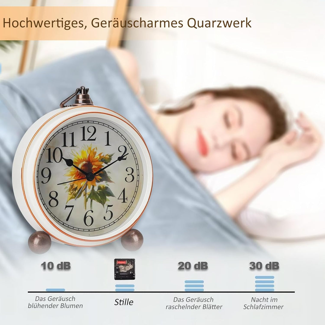 BVI BOOMERVIVI Tischuhr Analog 14 cm, Vintage Tischuhr ohne Ticken mit Lautlosem Uhrwerk, Batteriebe