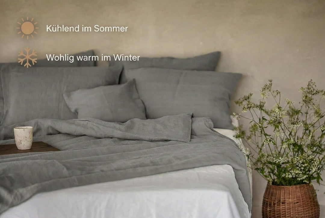 Ger3as Leinen Bettwäsche Set 100% Natur Leinen Stonewashed, Naturfaser Leinen, mit Hotelverschluss (