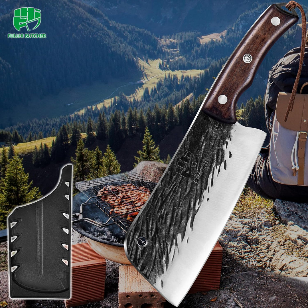 FULLHI Metzgermesser, Küchenmesser mit hohem Kohlenstoffstahl, Gemüsebeil, chinesisches Kochmesser,