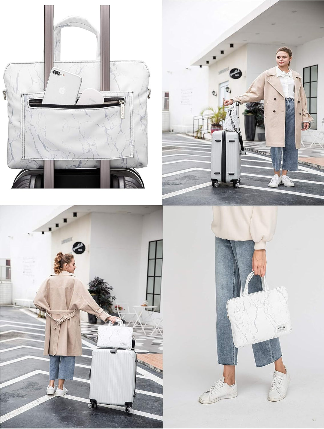 Kinmac 360 Degree Laptop Messenger Shoulder Bag 11 inch-13.5 inch Weisser Marmor mit 2 Taschen, 11 i
