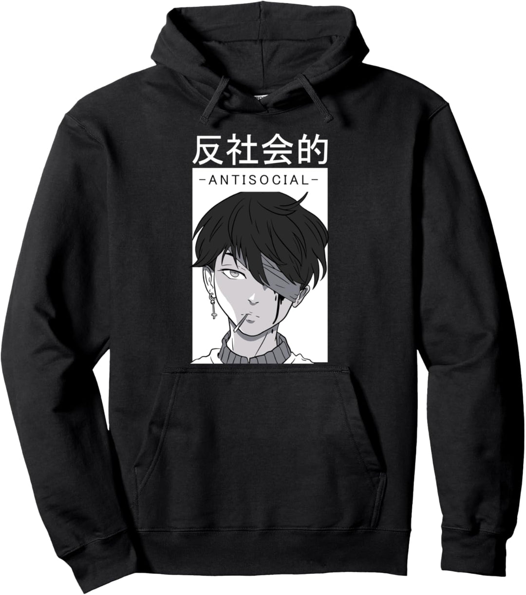 Anti-social Text Vaporwave Anime Japanese Aesthetic Waifu Pullover Hoodie