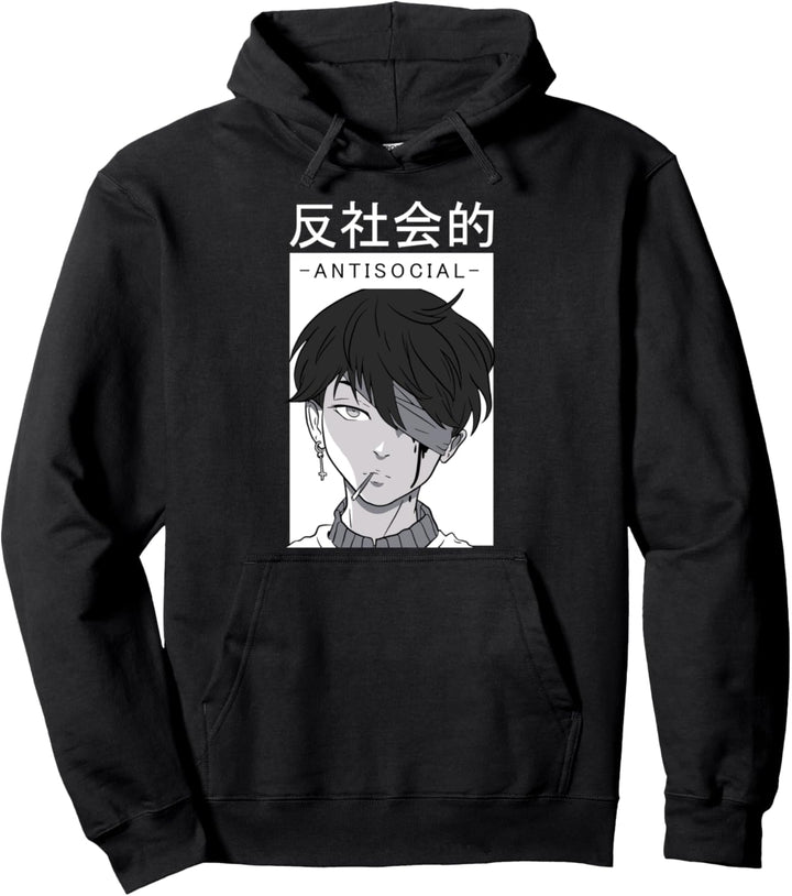 Anti-social Text Vaporwave Anime Japanese Aesthetic Waifu Pullover Hoodie