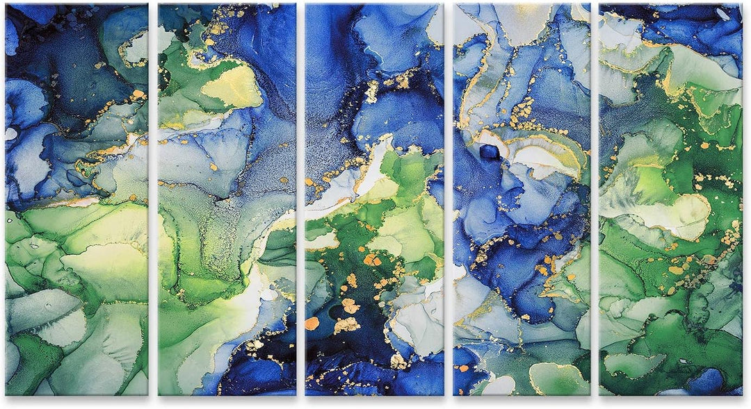 islandburner Bild auf Leinwand Effekt Luxus Abstrakte Fluid Art Hintergrund Mischung aus Grün Blau u