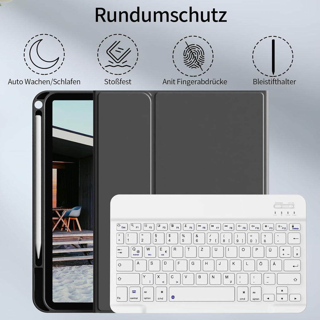 Hülle mit Tastatur für iPad A16 2025 / iPad 11./10. Generation 2022 10,9 Zoll, Magnetisch Bluetooth-