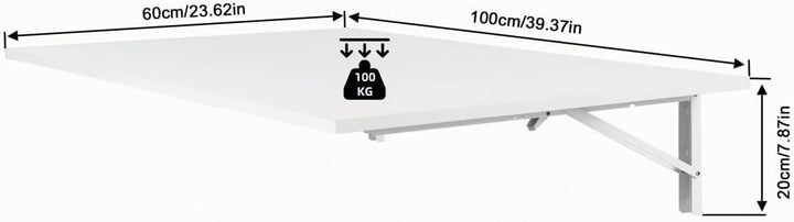 Wandklapptisch 100x60 cm,Weiss,Platzsparender Klapptisch Wandmontage,Schreibtisch Werkbank Klappbar