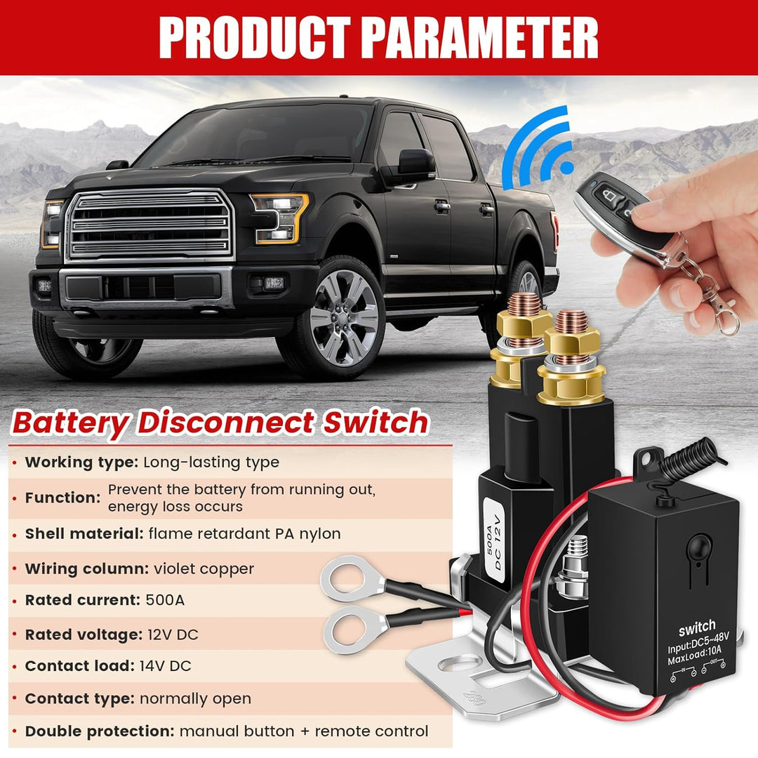 Batterietrennschalter 12 V Relais 12 V 500 A Batterieschalter mit 2 Fernbedienungen Diebstahlsicheru