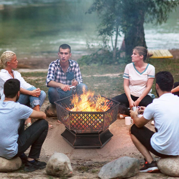 Feuerschale, Feuerschale mit Funkenschutz, Feuerschalen für den Garten, Feuerkorb mit Grillrost,Sech