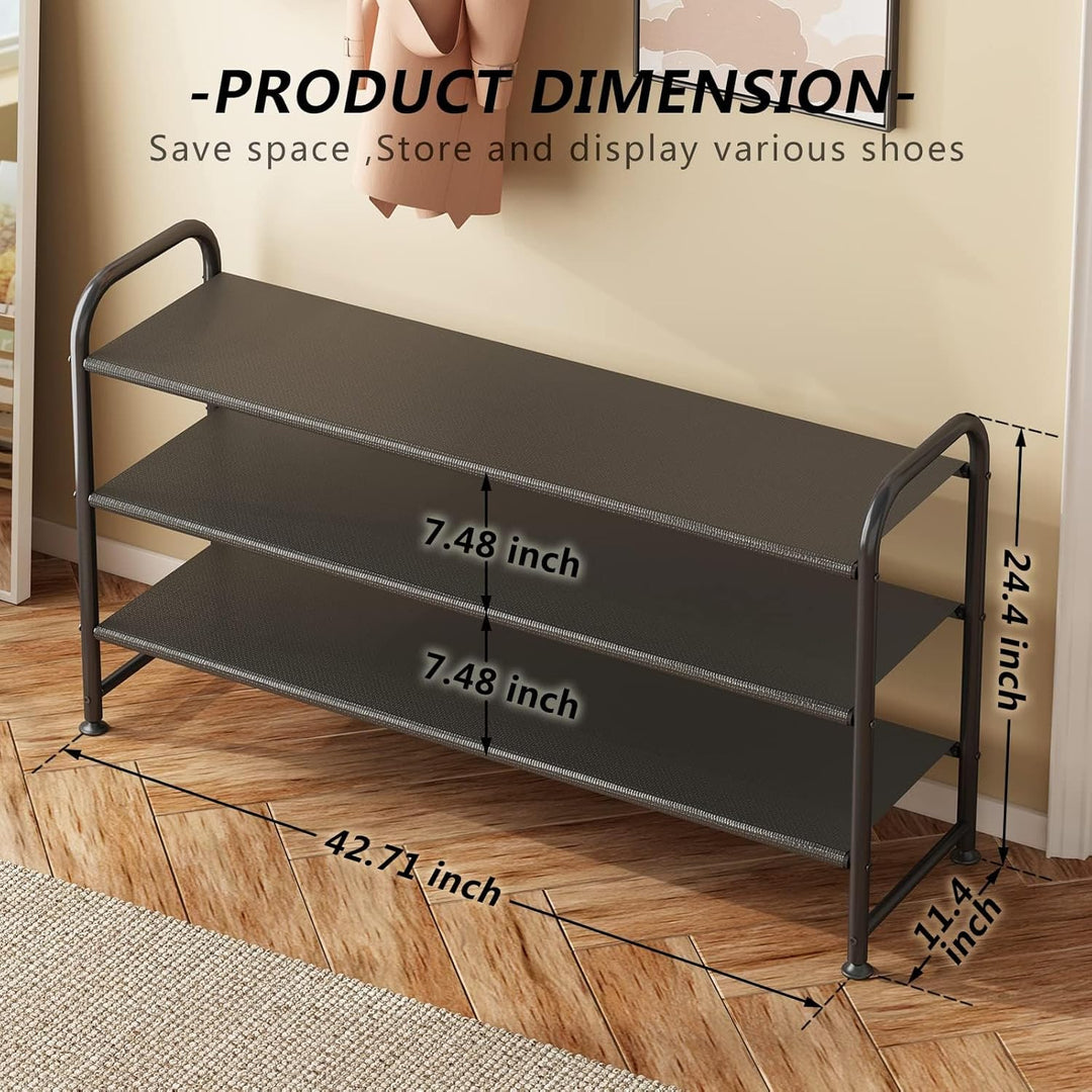 Schuhregal mit 3 Ebenen, Shoe Rack Platzsparend, Schuhablage Metall, Schuhständer Schwarz, Schmales