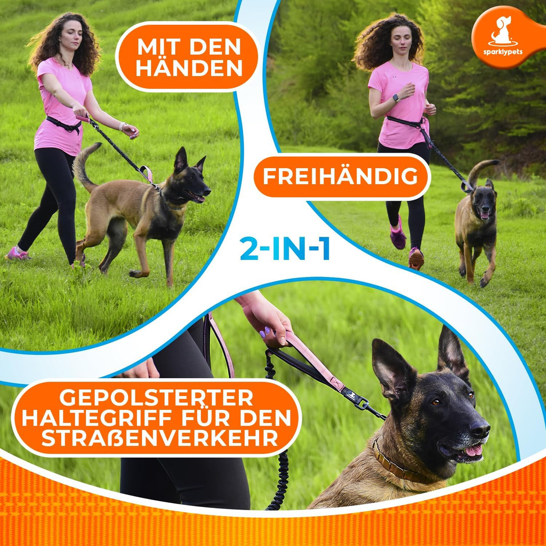 Joggingleine für Hunde zum Laufen, Joggen, Wandern | 2 in 1 Joggingleine und Normale Hundeleine für