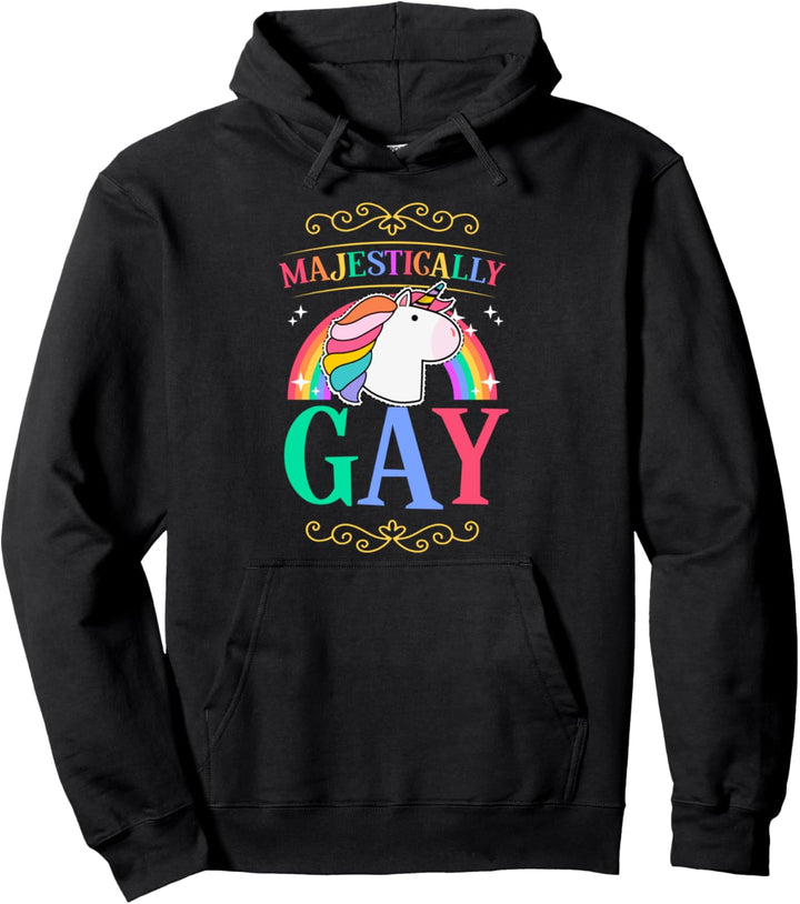 Majestically Gay LGBTQ Pride Flag Unicorn Queer Aesthetic Pullover Hoodie