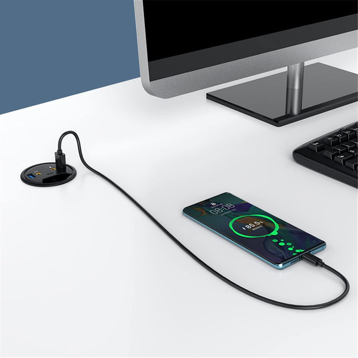 GRAUGEAR Tisch USB HUB mit 1x USB-C und 2X USB-A Anschlüssen, Tisch HUB mit 60mm Durchmesser, USB 3.