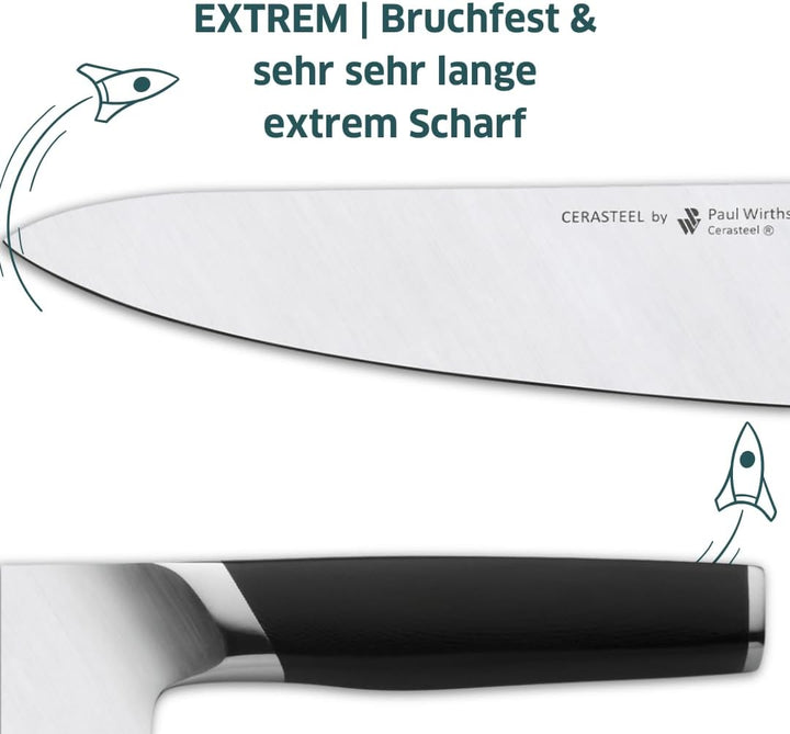 Paul Wirths CERASTEEL Fleischmesser | Bruchfeste & extrem scharfe Klinge aus Keramik & Edelstahl | K