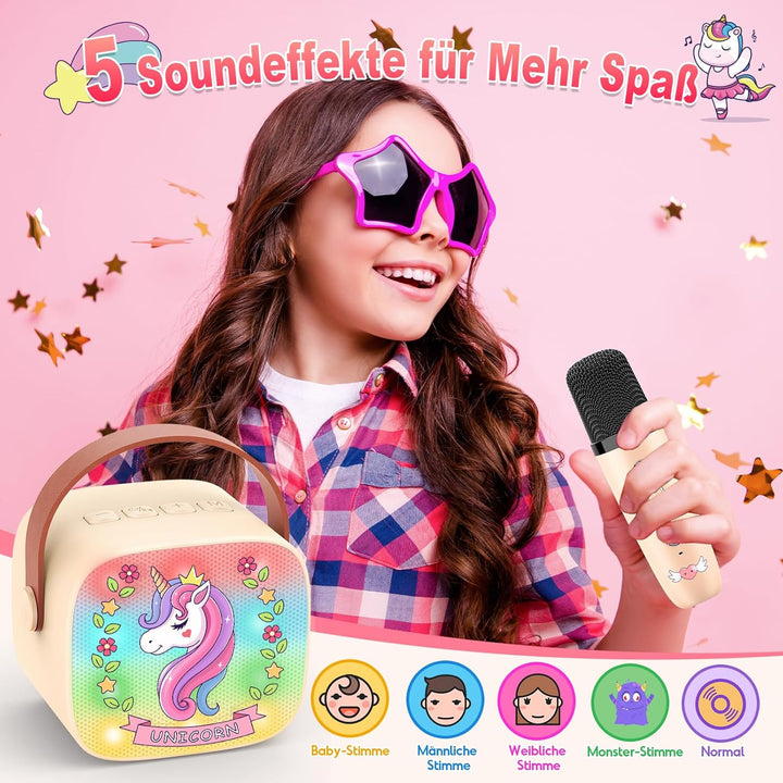 Dislocati Karaoke Anlage Set mit 2 Bluetooth Mikrofonen Kinder, Einhorn Geschenk für Mädchen 3-12 Ja