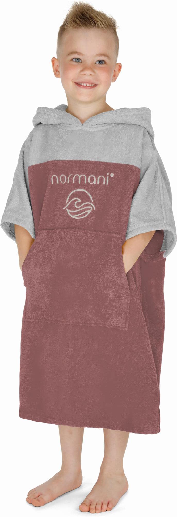normani Kinder Badeponcho - Badehandtuch aus 100% Bio-Baumwolle - Surfer Poncho mit Kapuze für Junge