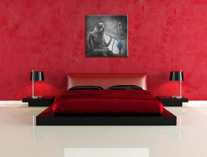 Pixxprint Frau neben Shisha als Leinwandbild/Grösse: 70x70 cm/Wandbild/Kunstdruck/fertig bespannt, 7