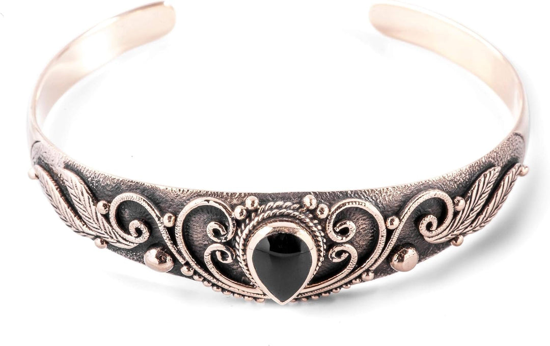 Windalf Mittelalter Bohemia Armreif ELANIA Ø 5.7 cm Onyx Elfenschmuck Armschmuck Hochwertige Bronze