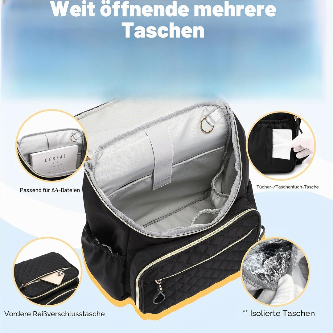 Baby Wickeltasche Grosser Wickelrucksack mit Multifunktions-Babytaschen Passform für Kinderwage L Sc