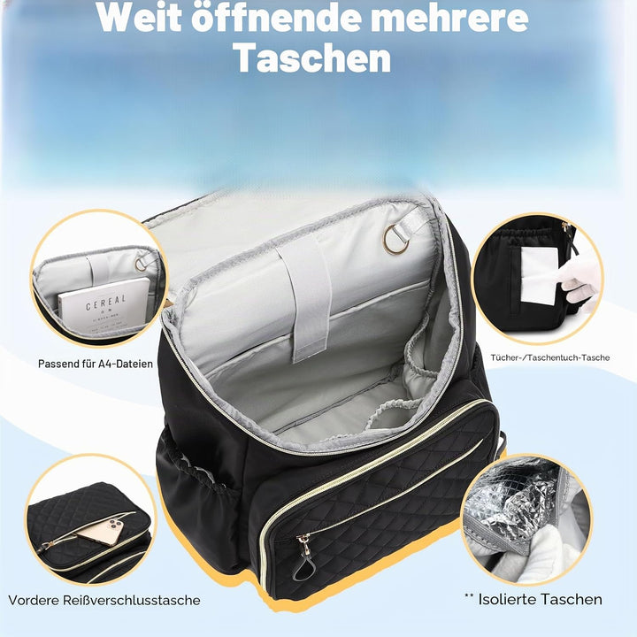 Baby Wickeltasche Grosser Wickelrucksack mit Multifunktions-Babytaschen Passform für Kinderwage L Sc