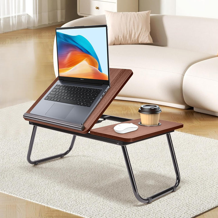 Klappbarer Laptoptisch Höhenverstellbar Lapdesk Notebooktisch mit Neigung Getränkehalter Laptop Tisc