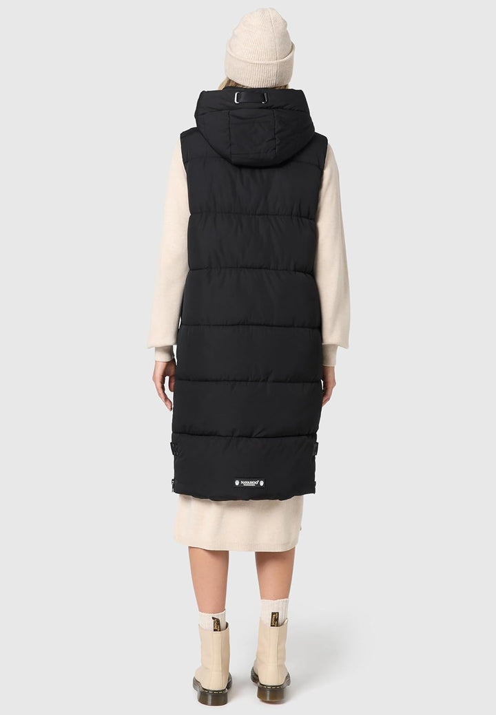 Navahoo Damen ärmellose lange Outdoorweste warme Winterjacke Schnuffelchen XS-3XL S Schwarz, S Schwa