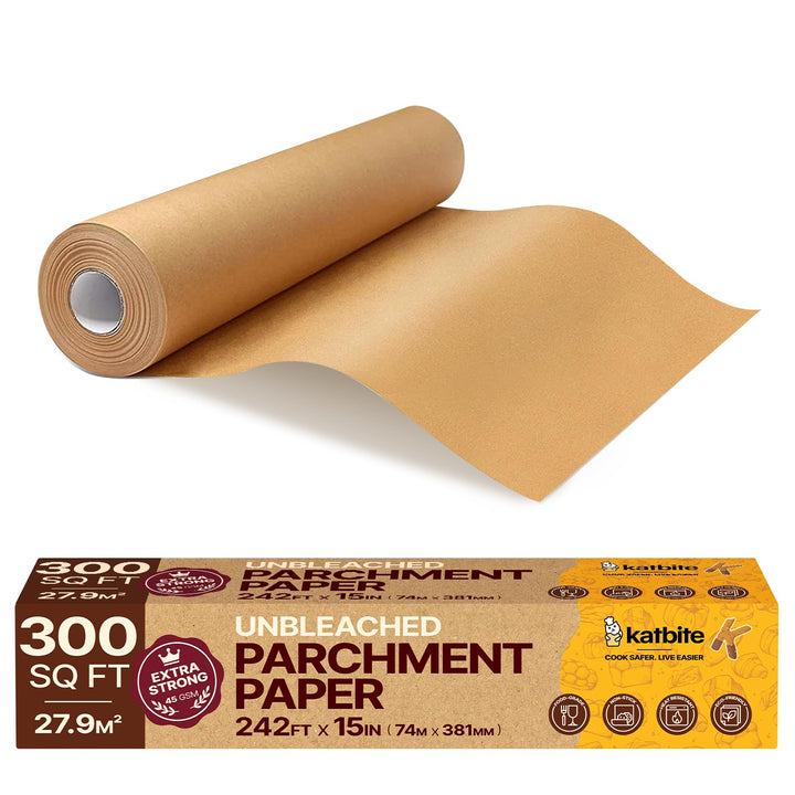Katbite Ungebleichte Pergamentpapierrolle, 38,1 cm x 73,8 m, 300 m², antihaftbeschichtet, mit Wellen