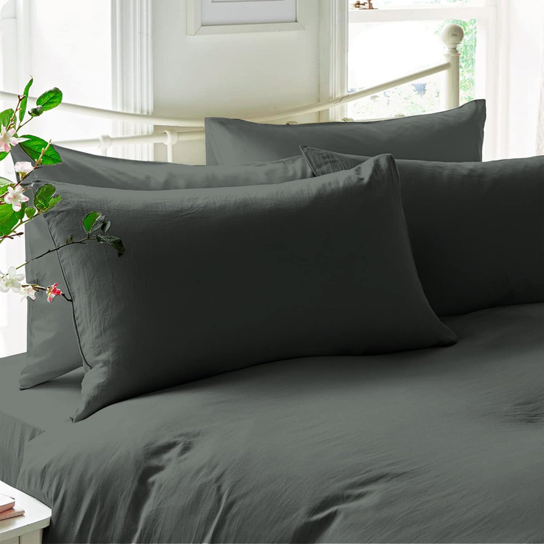 Pizuna Luxuriöser Soft-Satin 2er Pack Kissenbezug 40x80 cm Anthrazit Grau, 600 Fadenzahl Baumwolle K