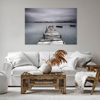 ARTTOR Bilder auf Leinwand 100x70cm Leinwandbild mit Rahmen Brücke See Gross Wanddeko Bild Schlafzim