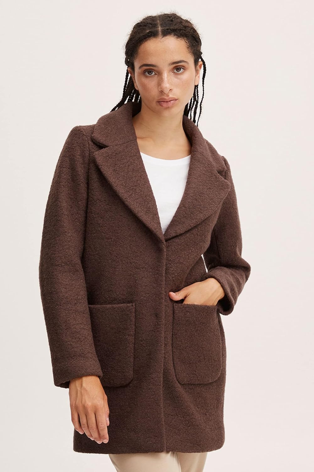 ICHI IHSTIPA JA Damen Wintermantel Wollmantel Winterjacke Kurzmantel mit Druckknöpfen und Reverskrag