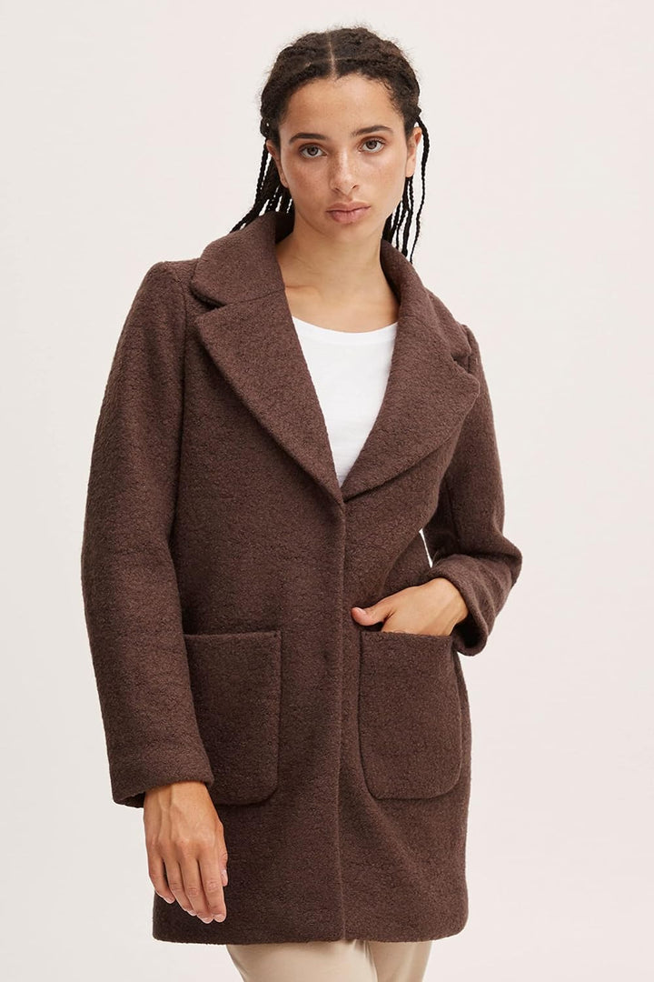 ICHI IHSTIPA JA Damen Wintermantel Wollmantel Winterjacke Kurzmantel mit Druckknöpfen und Reverskrag