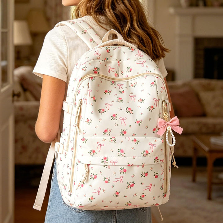 Blumen Schleife Rucksack Rosa Büchertaschen Damen Laptop Rucksack Mädchen | Blumen Schleife Rucksack