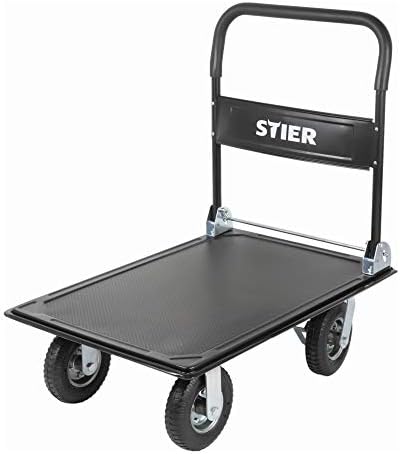 STIER Plattformwagen, Tragkraft 300kg, Transportwagen klappbar, Luftbereifung, Transporthilfe mit Le