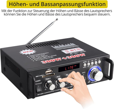 PROZOR Bluetooth Stereo Audio Verstärker 300W+300W Audio Amplifier Mini Digital Audio Amplifier HiFi