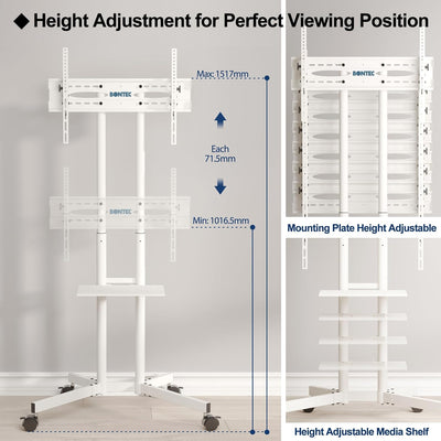 BONTEC TV Ständer mit Rollen TV Wagen Fernsehständer Höhenverstellbar für 32-85 Zoll LCD LED OLED Pl