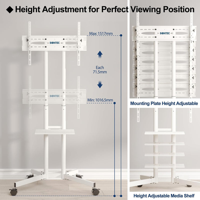 BONTEC TV Ständer mit Rollen TV Wagen Fernsehständer Höhenverstellbar für 32-85 Zoll LCD LED OLED Pl