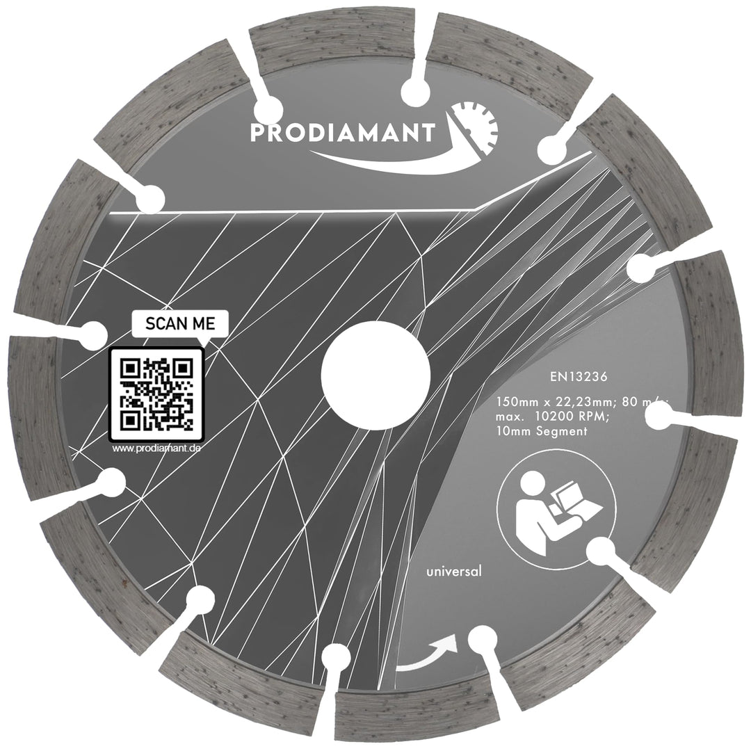 PRODIAMANT Diamant Trennscheibe 150mm x 22,2 mm 10mm Profi universal Segment Beton, Stein, Ziegel, u