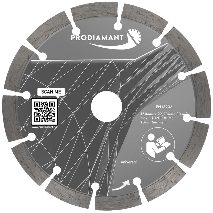 PRODIAMANT Diamant Trennscheibe 150mm x 22,2 mm 10mm Profi universal Segment Beton, Stein, Ziegel, u