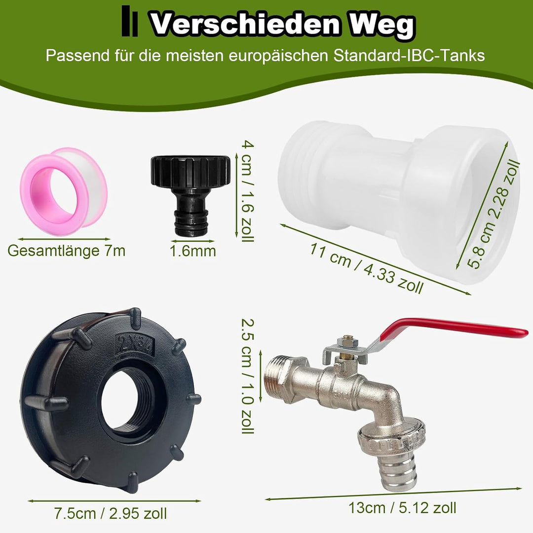 IBC Tank Zubehör, IBC Container Zubehör Inkl. IBC Auslaufhahn 3/4 Zoll, IBC Adapter Kappe 3/4" Innen