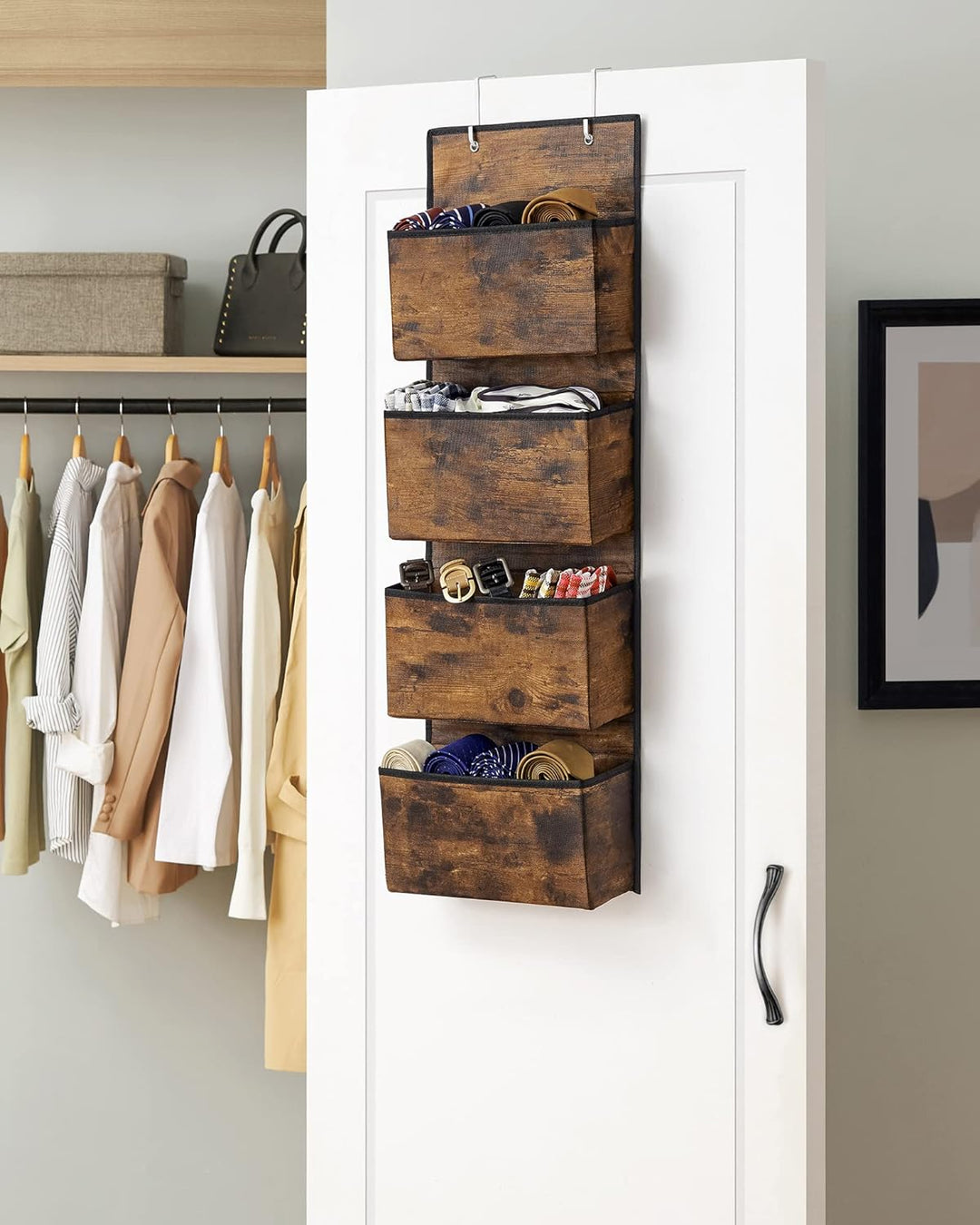 SONGMICS Hängeorganizer mit 4 Taschen, Hängeregal, Kleiderschrank-Organizer, Hängeaufbewahrung, Tür-