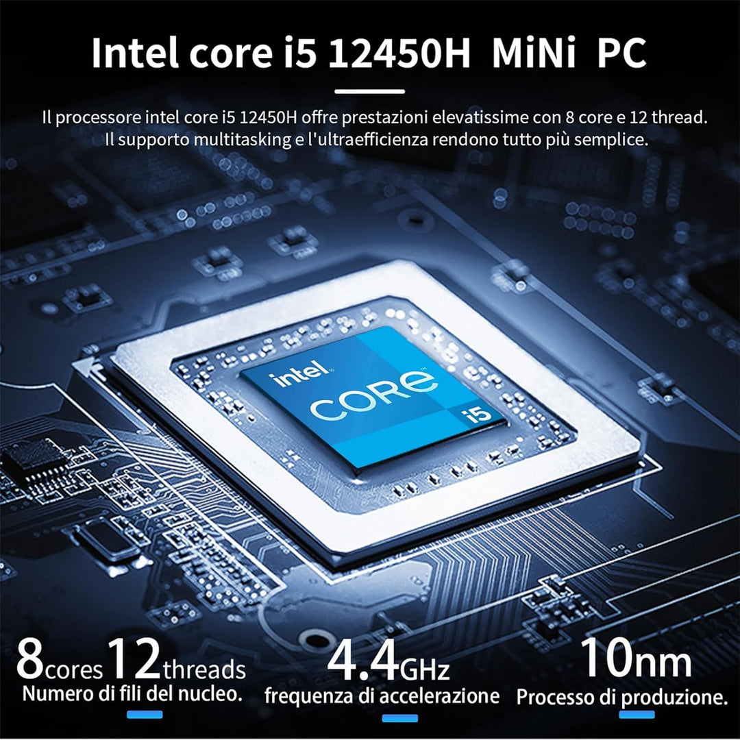 Mini-PC i5 12450H 4,40 GHz 8C/12T, Doppelkanal 16 GB RAM 256 GB SSD, Windows 11 Pro, WiFi, BT5.2, 3