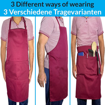 LEFUNDA® Kochschürze Wasserdicht Schürze mit 3 Taschen Verstellbare Grillschürze mit langen Bändern