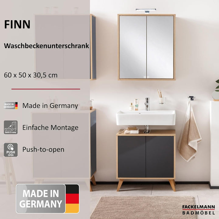 FACKELMANN Finn Waschbeckenunterschrank (60 x 50 x 30,5 cm) – Unterschrank für Waschbecken mit Aussp