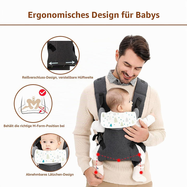 IULONEE Babytrage für Neugeborene Ergonomische Baby Carrier mit abnehmbarem Lätzchen Vorne nach hint