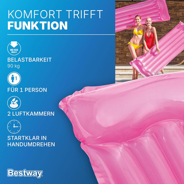 Bestway Luftmatratze Transparent, 183 x 76 cm, 1 Person, PVC, 2 Luftkammern, Integriertes Kopfkissen