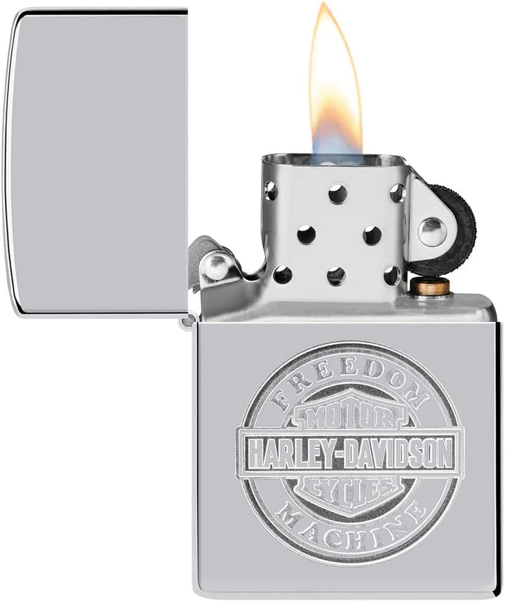 Zippo Sturmfeuerzeug - Modell Freedom Machine - High Polish Chrome Finsih - Nachfüllbar - Wiederverw