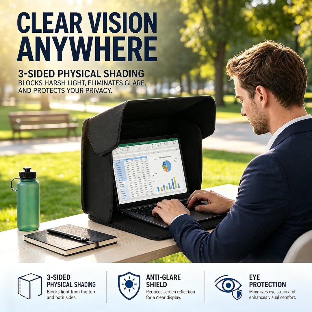 DASIAUTOEM Universal Laptop Sonnenschutz, Klappbare 2-in-1 Laptoptasche, Computer Sichtschutzhaube,