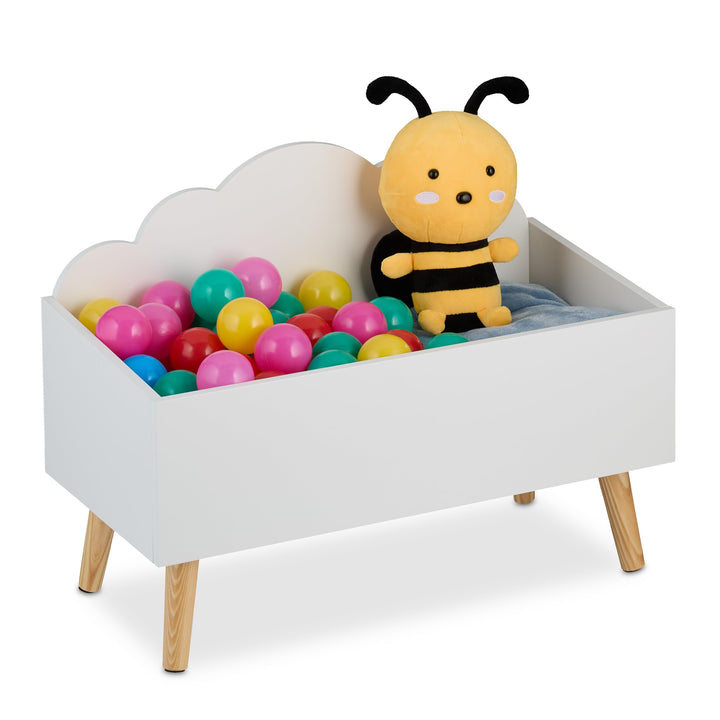 Relaxdays Kindertruhe, Wolken-Design, HxBxT: 45 x 60 x 30 cm, MDF, für Bücher & Spielzeug, offene Sp