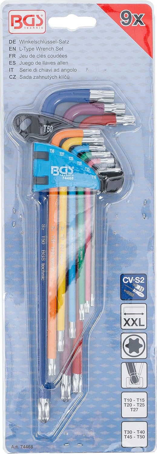 BGS 74468 | Winkelschlüssel-Satz | Multicolour | extra lang | T-Profil (für Torx) mit Kugelkopf T10