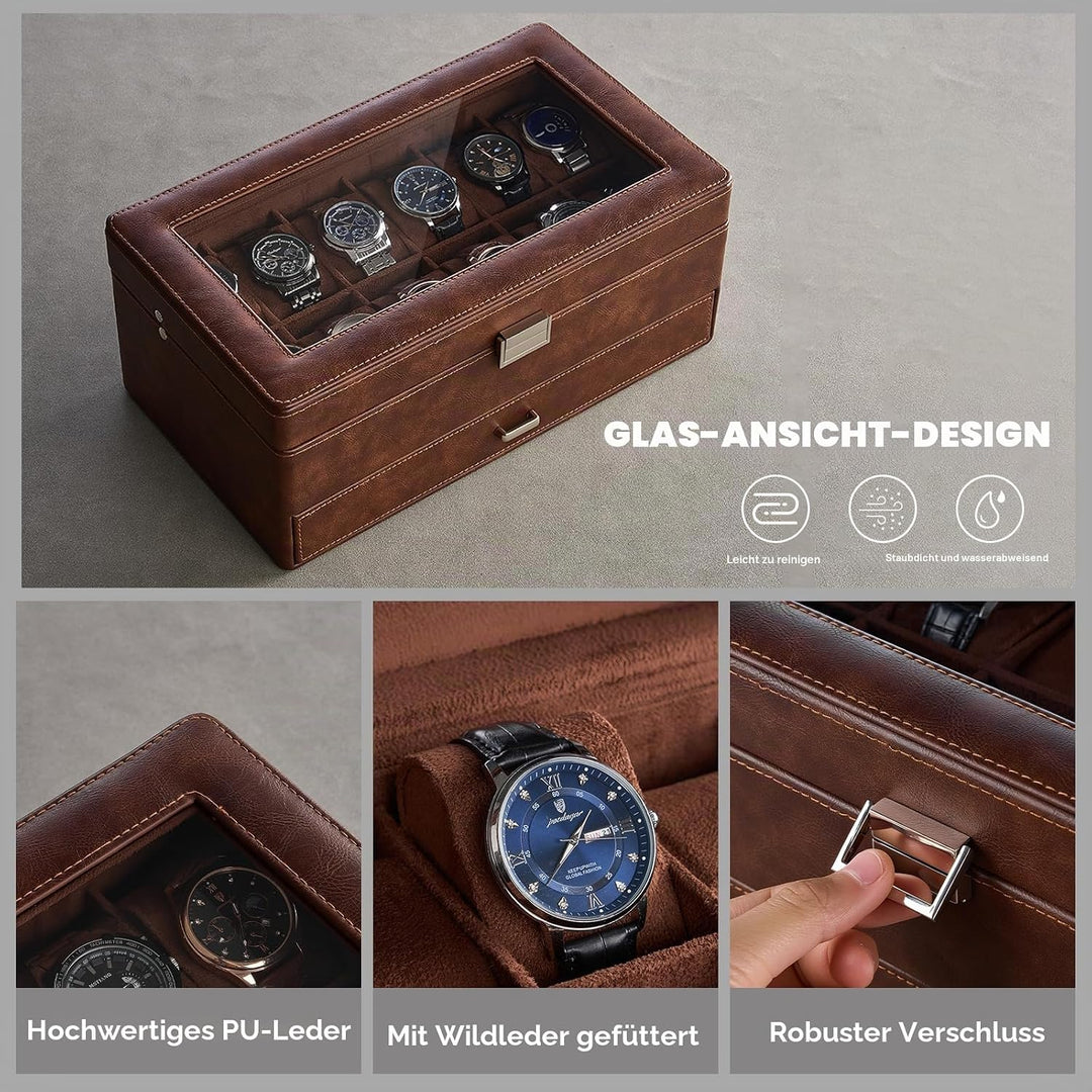 ProCase 12 Slot Uhrenbox für Herren，Uhrenkasten mit Schublade, Men’s Watch Box, Uhrenaufbewahrung Uh