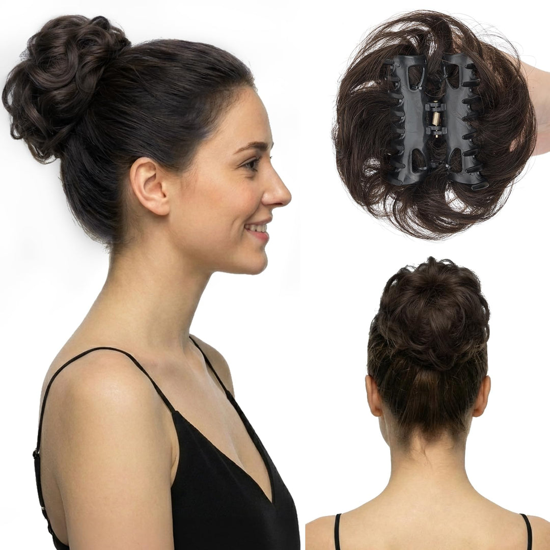 S-noilite Echthaar Messy Bun mit klammer Natürliches Haarteil für Dutt und Hochsteckfrisuren - Claw