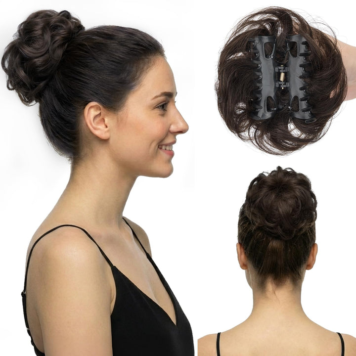 S-noilite Echthaar Messy Bun mit klammer Natürliches Haarteil für Dutt und Hochsteckfrisuren - Claw